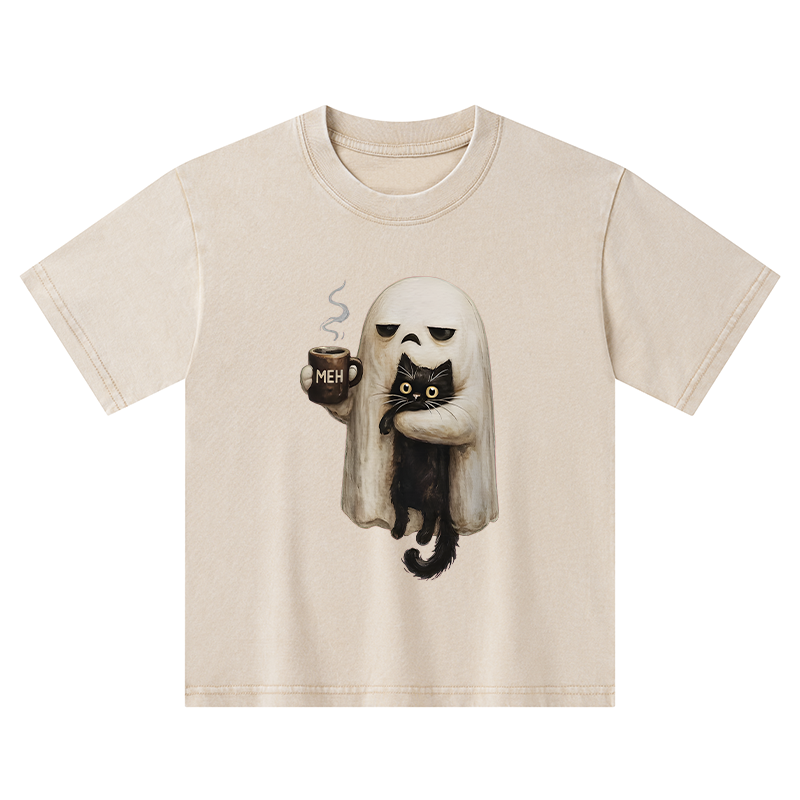 Tokyo-Tiger Ghost Cat Coffee Mood Kids Washed T-Shirt