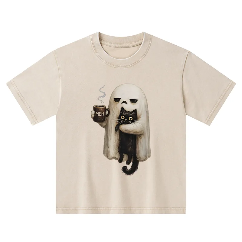 Tokyo-Tiger Ghost Cat Coffee Mood Kids Washed T-Shirt