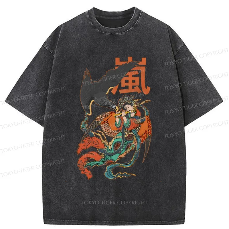 Tokyo-Tiger Japanese mural Washed T-Shirt