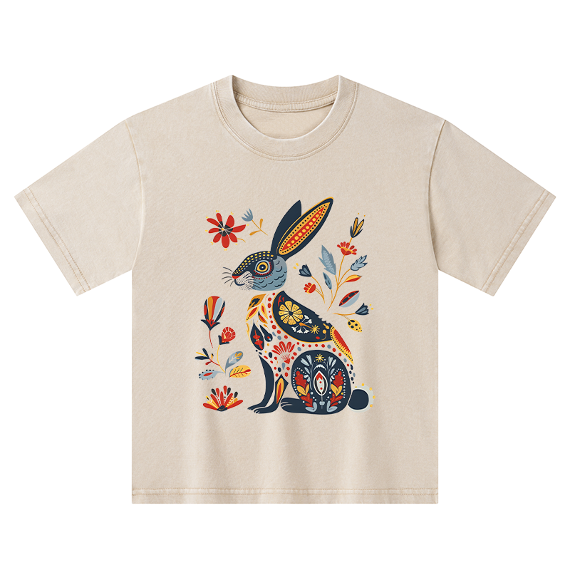 Tokyo-Tiger Folk Hare Bloom Kids Washed T-Shirt