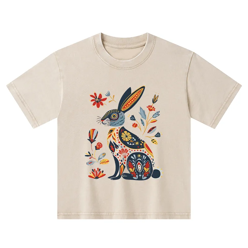 Tokyo-Tiger Folk Hare Bloom Kids Washed T-Shirt