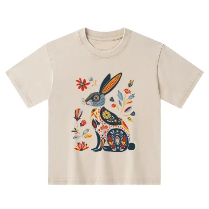 Tokyo-Tiger Folk Hare Bloom Kids Washed T-Shirt