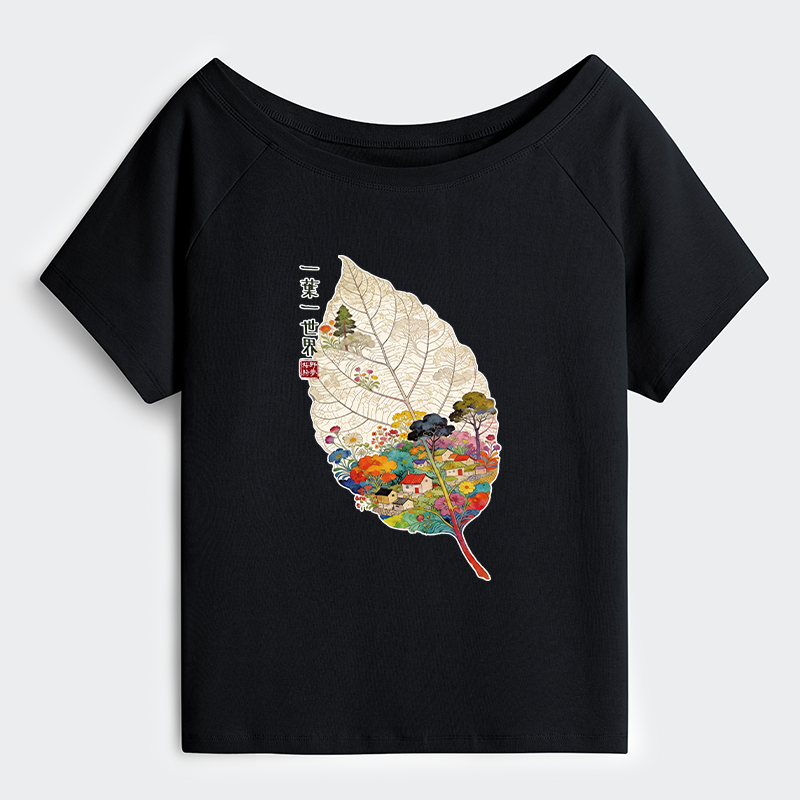 Tokyo-Tiger One Leaf Holds A Tiny Colorful World Off Shoulder T-Shirt