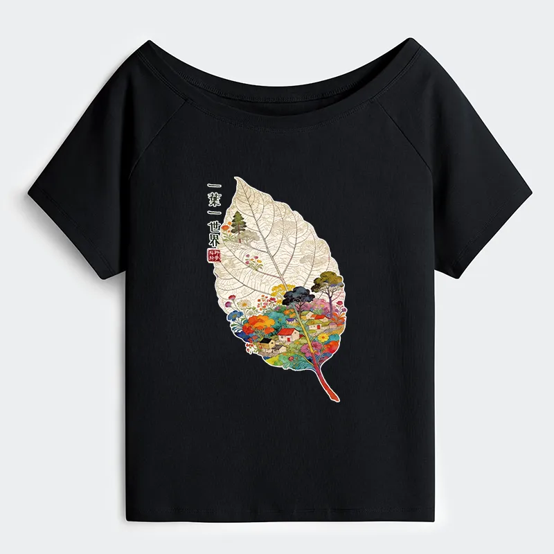 Tokyo-Tiger One Leaf Holds A Tiny Colorful World Off Shoulder T-Shirt