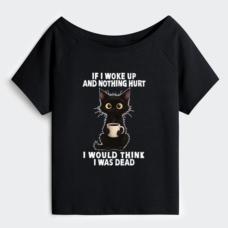 Tokyo-Tiger Funny Cute Black Cat And Coffee Meme Off Shoulder T-Shirt