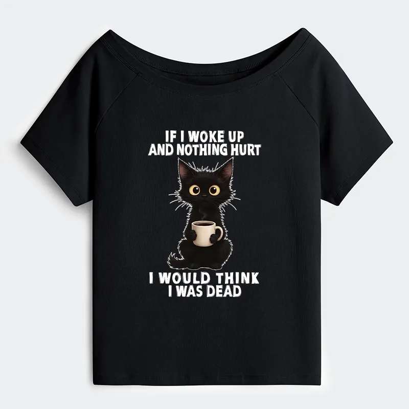 Tokyo-Tiger Funny Cute Black Cat And Coffee Meme Off Shoulder T-Shirt
