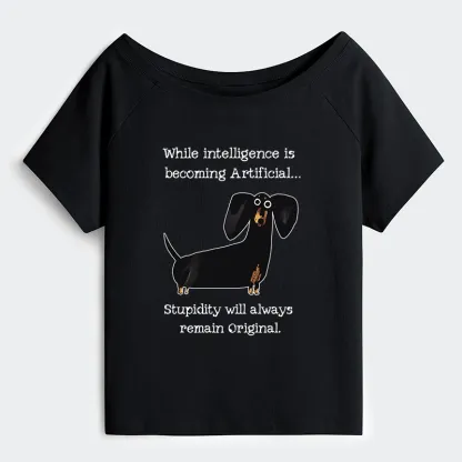 Tokyo-Tiger Dachshund Real Humor Funny Meme Off Shoulder T-Shirt