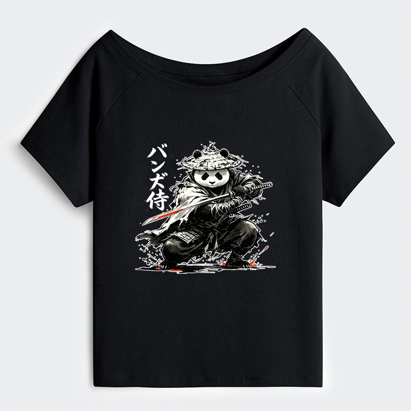 Tokyo-Tiger Panda Samurai Warrior Off Shoulder T-Shirt