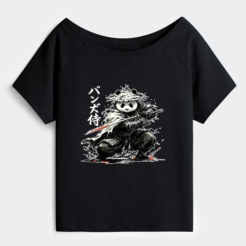 Tokyo-Tiger Panda Samurai Warrior Off Shoulder T-Shirt Sale