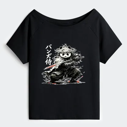 Tokyo-Tiger Panda Samurai Warrior Off Shoulder T-Shirt