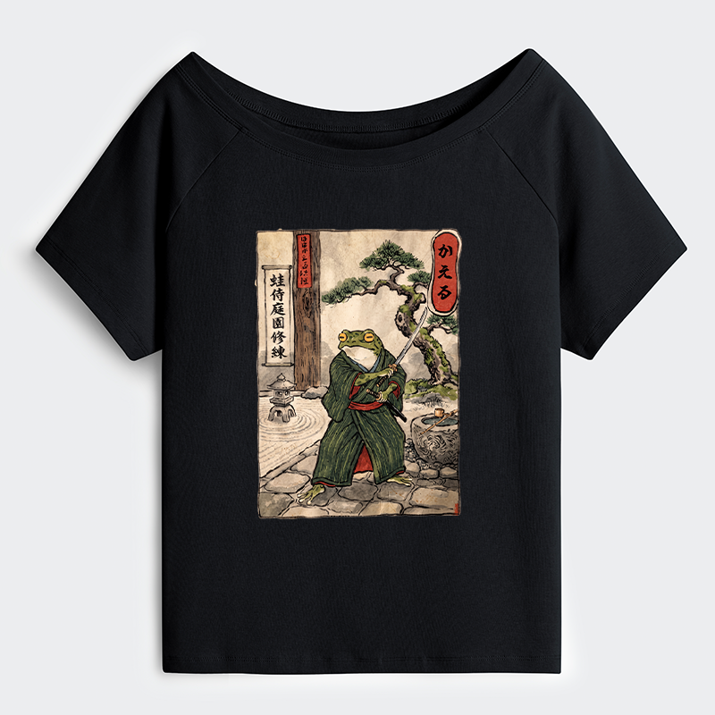 Tokyo-Tiger Samurai Frog Training Off Shoulder T-Shirt