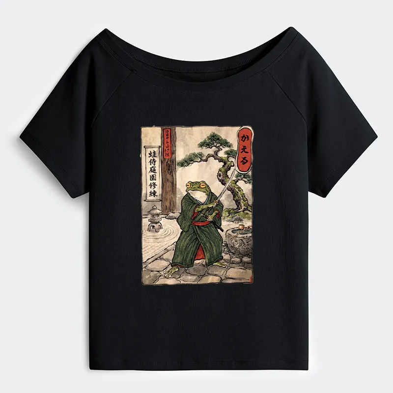 Tokyo-Tiger Samurai Frog Training Off Shoulder T-Shirt