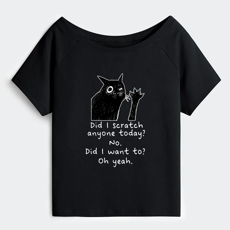 Tokyo-Tiger Black Cat Scratches People Off Shoulder T-Shirt