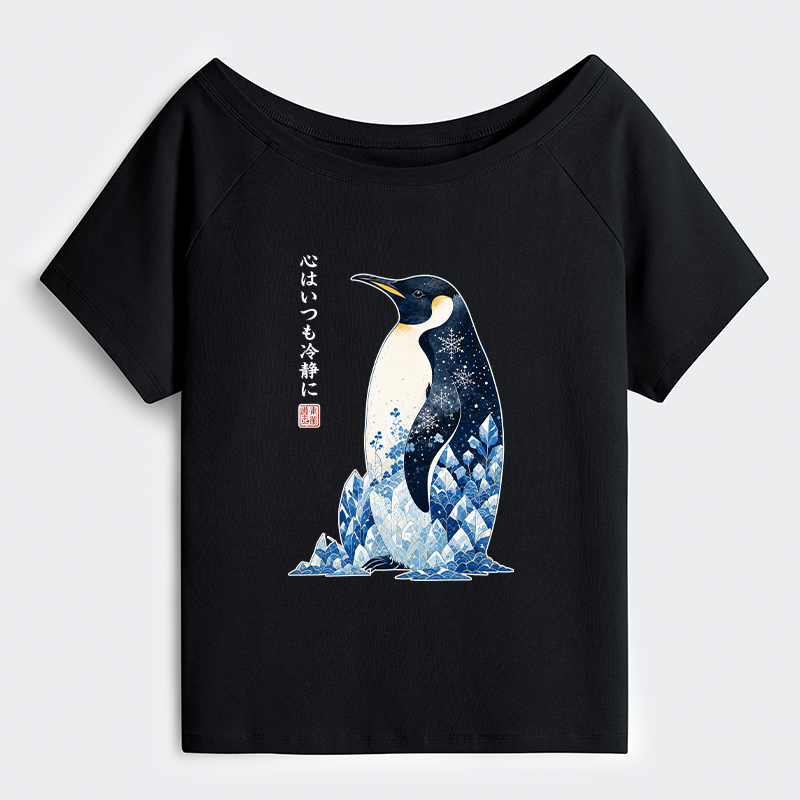 Tokyo-Tiger Keep Calm Penguin Off Shoulder T-Shirt