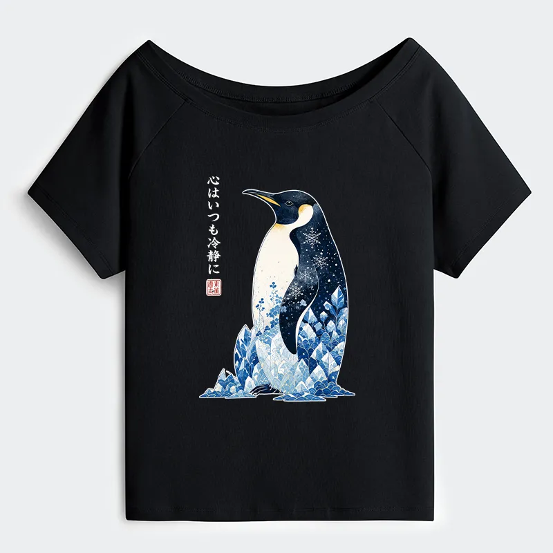 Tokyo-Tiger Keep Calm Penguin Off Shoulder T-Shirt