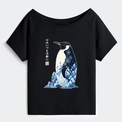 Tokyo-Tiger Keep Calm Penguin Off Shoulder T-Shirt