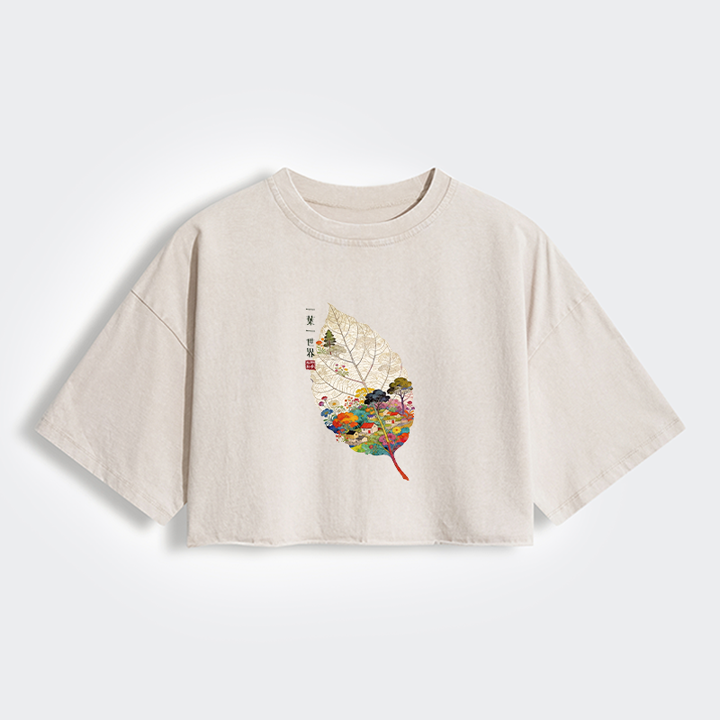 Tokyo-Tiger One Leaf Holds A Tiny Colorful World Women's Washed Crop T-Shirt