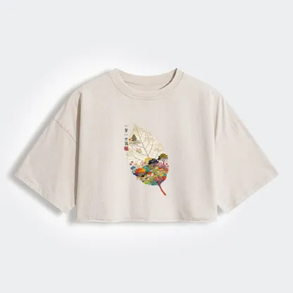 Tokyo-Tiger One Leaf Holds A Tiny Colorful World Women's Washed Crop T-Shirt