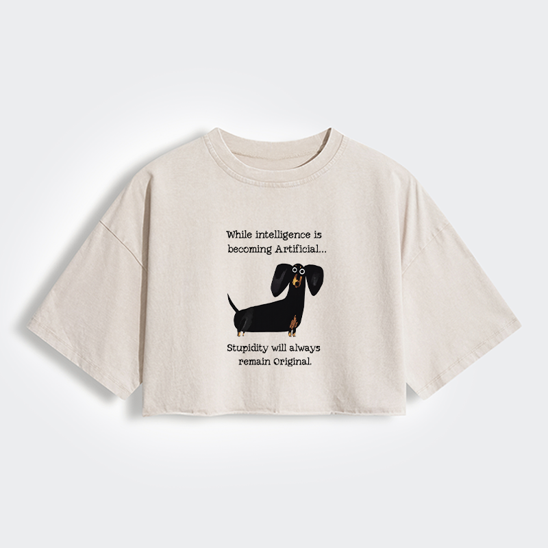 Tokyo-Tiger Dachshund Real Humor Funny Meme Women's Washed Crop T-Shirt