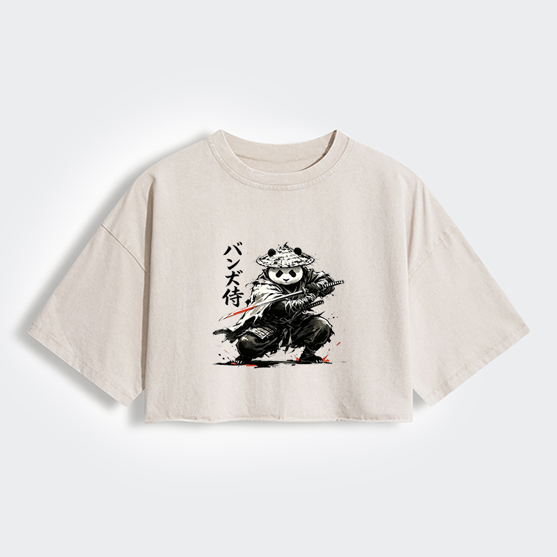 Tokyo-Tiger Panda Samurai Warrior Women's Washed Crop T-Shirt