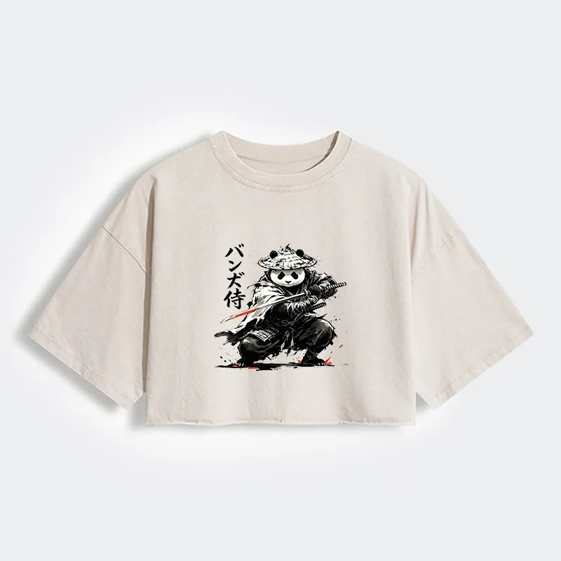 Tokyo-Tiger Panda Samurai Warrior Washed Crop T-Shirt Sale