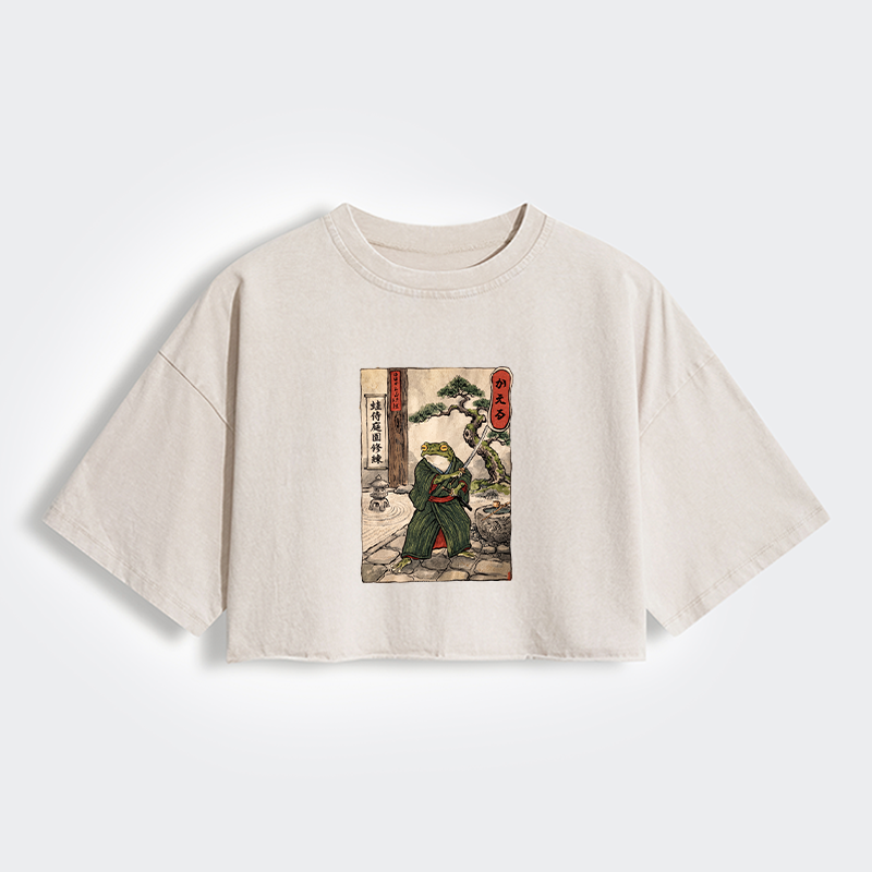 Tokyo-Tiger Samurai Frog Training Women's Washed Crop T-Shirt