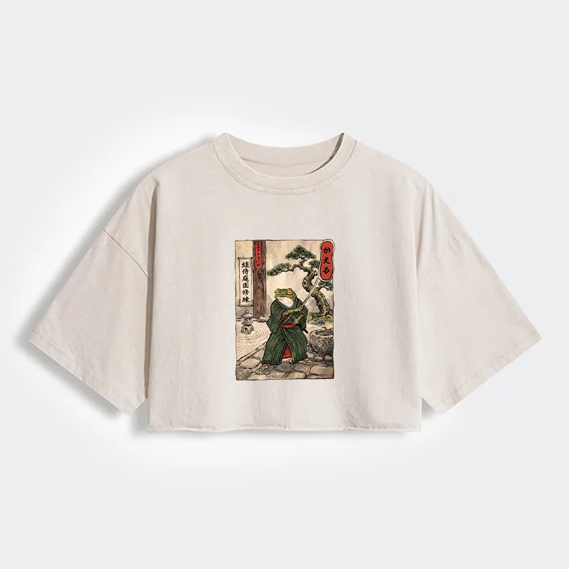 Tokyo-Tiger Samurai Frog Training Women's Washed Crop T-Shirt