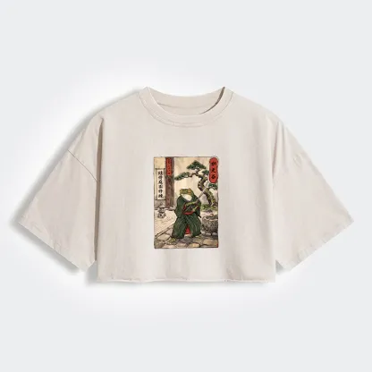 Tokyo-Tiger Samurai Frog Training Women's Washed Crop T-Shirt