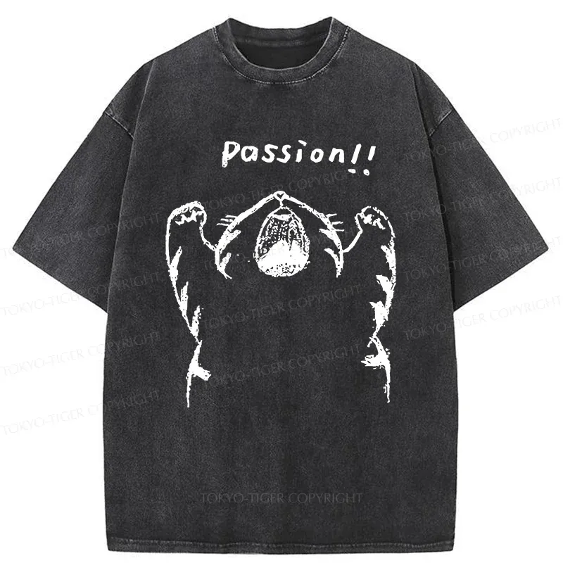 Tokyo-Tiger Passion Funny Cat Washed T-Shirt