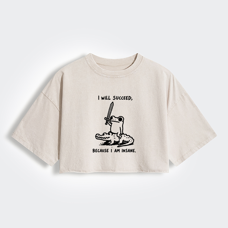 Tokyo-Tiger Warrior Frog Funny Meme Women's Washed Crop T-Shirt