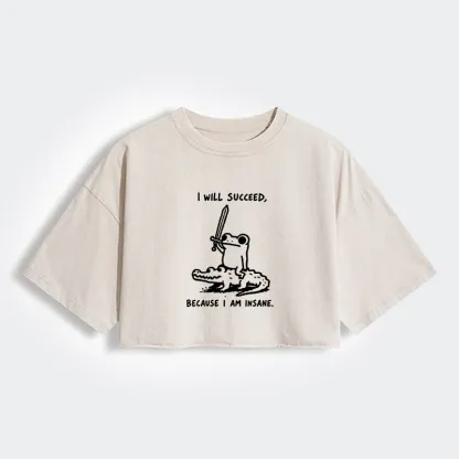 Tokyo-Tiger Warrior Frog Funny Meme Women's Washed Crop T-Shirt