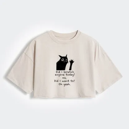 Tokyo-Tiger Black Cat Scratches People Women's Washed Crop T-Shirt
