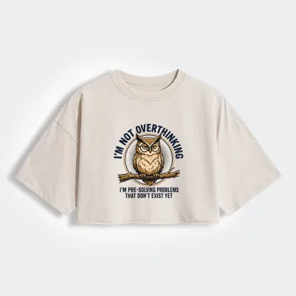 Tokyo-Tiger Overthink Master Owl Women's Washed Crop T-Shirt