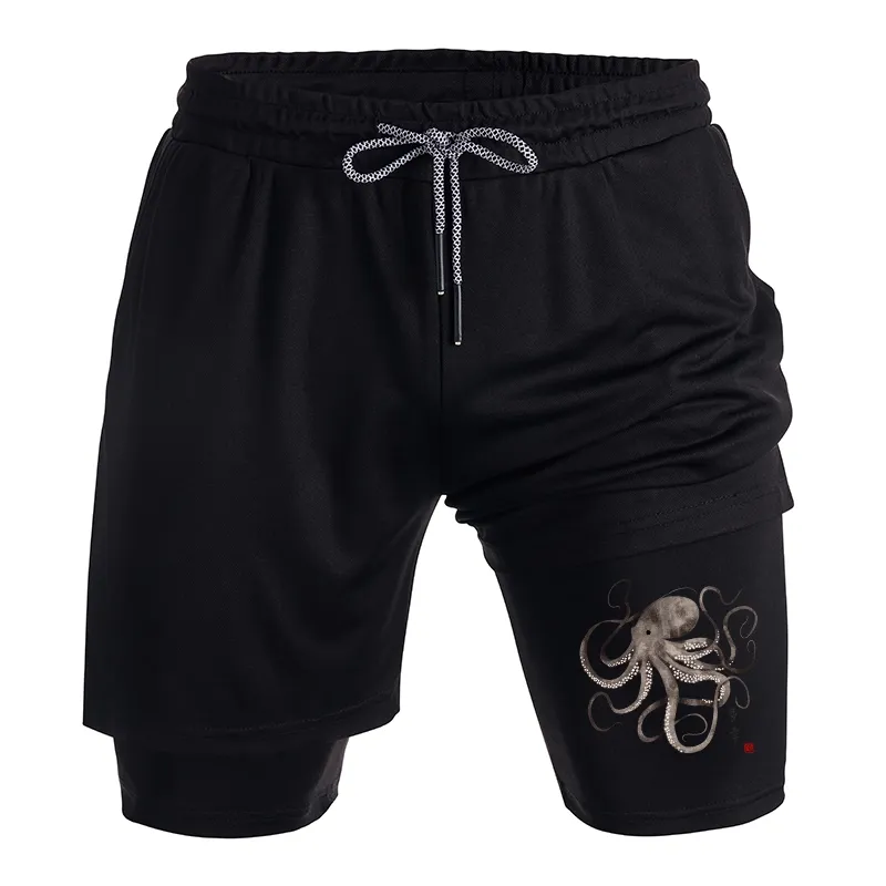 Tokyo-Tiger Octopus Japanese Calligraphy Training Shorts