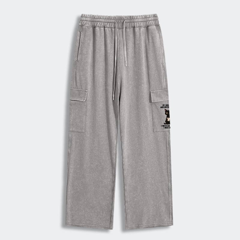 Tokyo-Tiger Funny Cute Black Cat And Coffee Meme Washed Utility Sweatpants