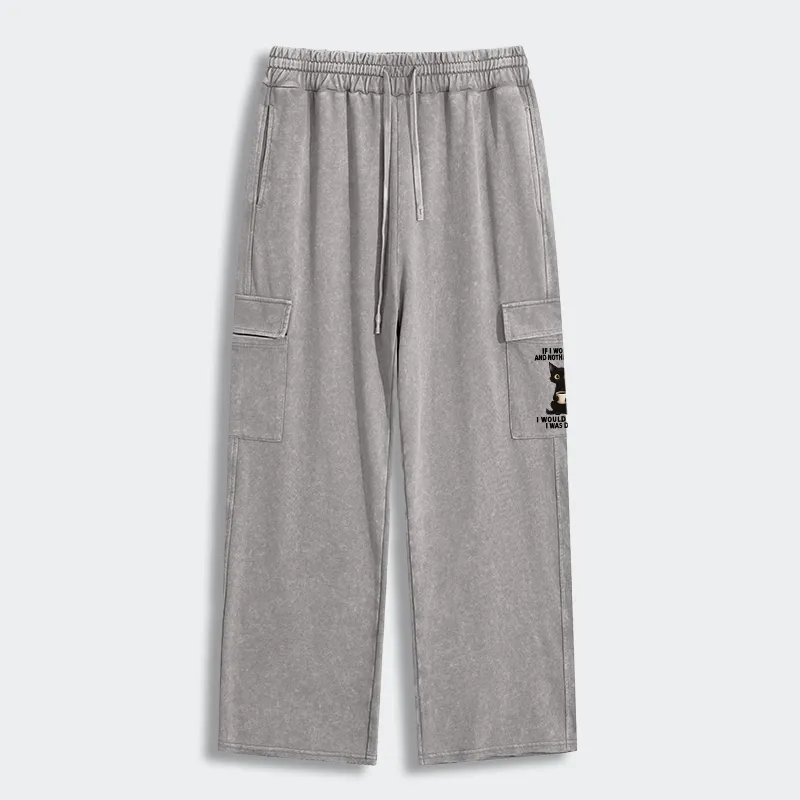 Tokyo-Tiger Funny Cute Black Cat And Coffee Meme Washed Utility Sweatpants