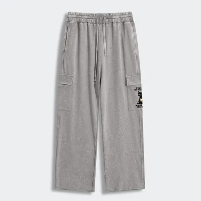 Tokyo-Tiger Funny Cute Black Cat And Coffee Meme Washed Utility Sweatpants