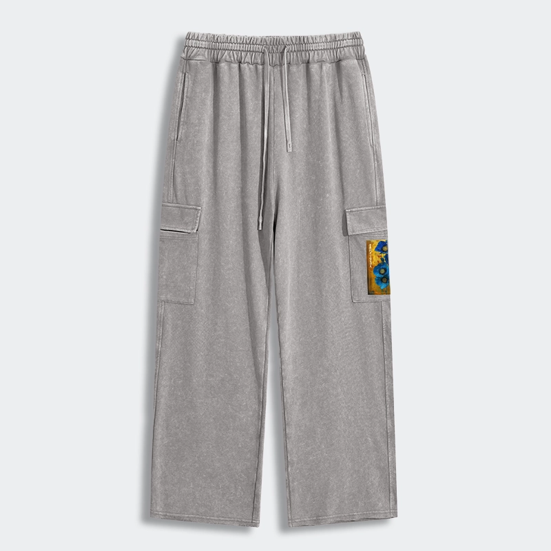 Tokyo-Tiger Shiny Blue Flower Warm Golden Background Washed Utility Sweatpants