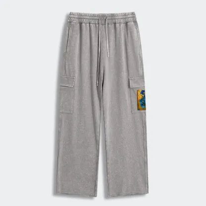 Tokyo-Tiger Shiny Blue Flower Warm Golden Background Washed Utility Sweatpants