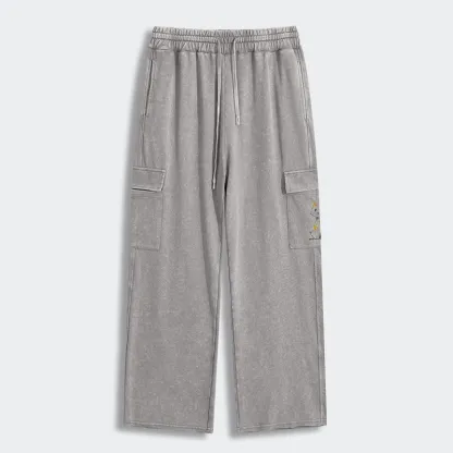 Tokyo-Tiger Minimal Splash Ink Cute Cat Washed Utility Sweatpants