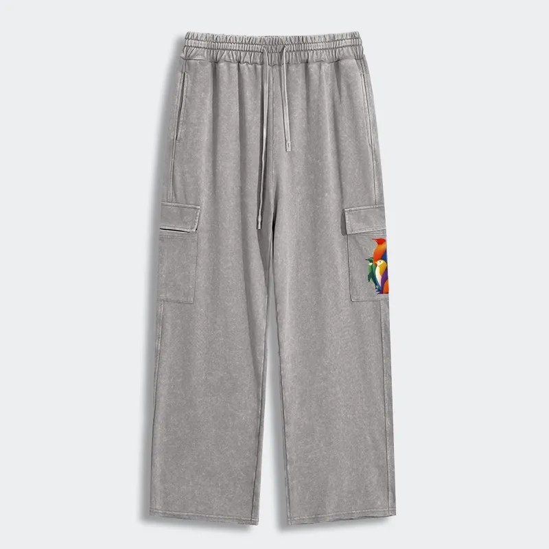 Tokyo-Tiger Cute Multi Tone Penguins Washed Utility Sweatpants Sale