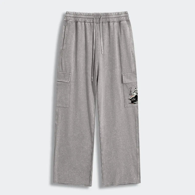 Tokyo-Tiger Panda Samurai Warrior Washed Utility Sweatpants
