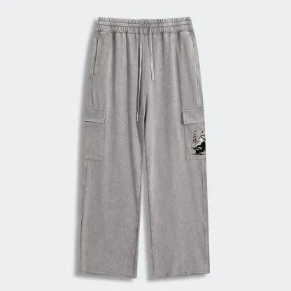 Tokyo-Tiger Panda Samurai Warrior Washed Utility Sweatpants