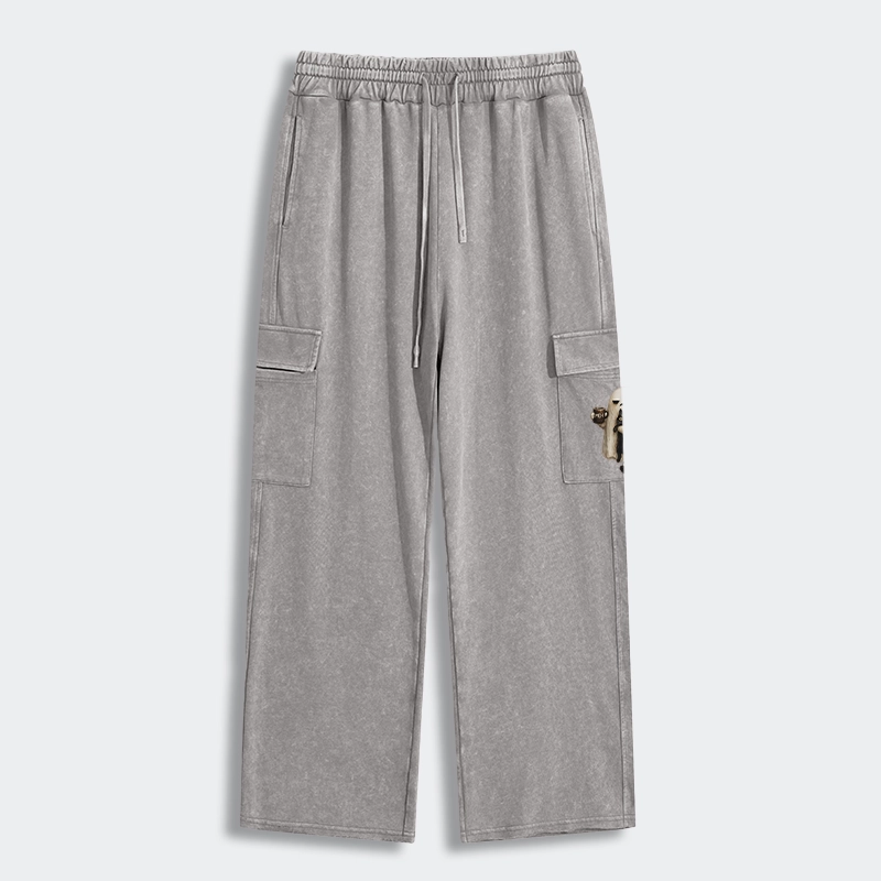 Tokyo-Tiger Ghost Cat Coffee Mood Washed Utility Sweatpants