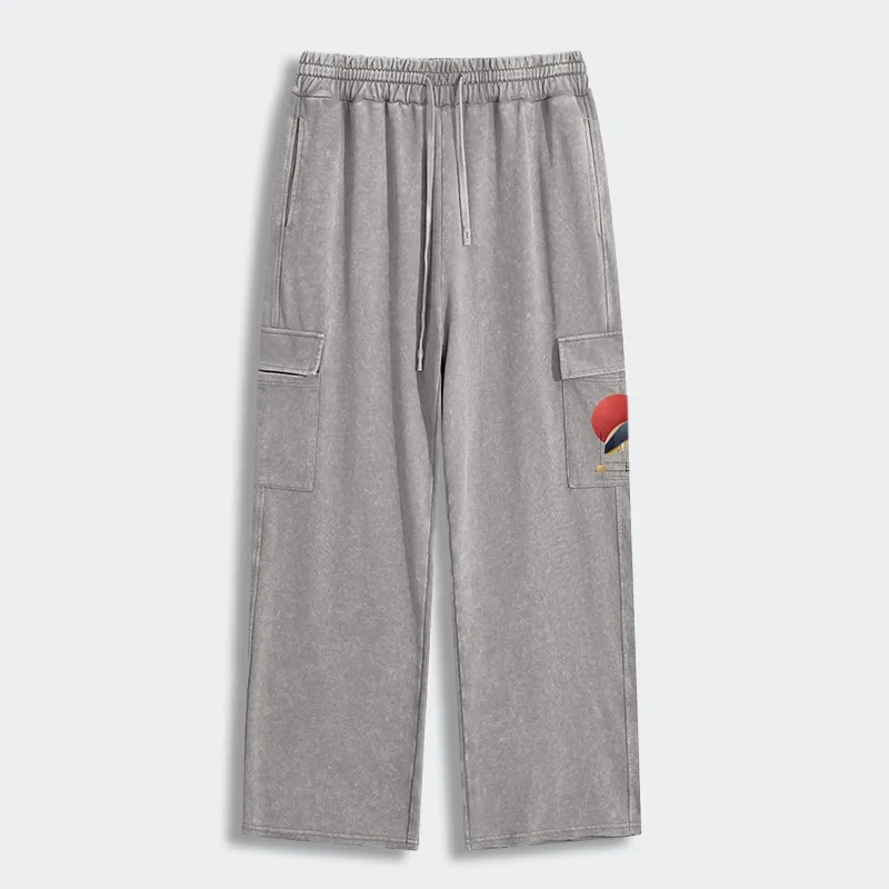 Tokyo-Tiger Geometric Crane Art Washed Utility Sweatpants