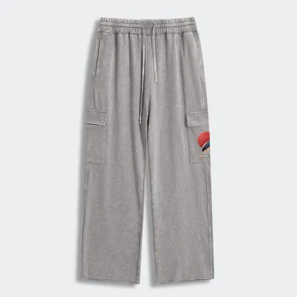 Tokyo-Tiger Geometric Crane Art Washed Utility Sweatpants