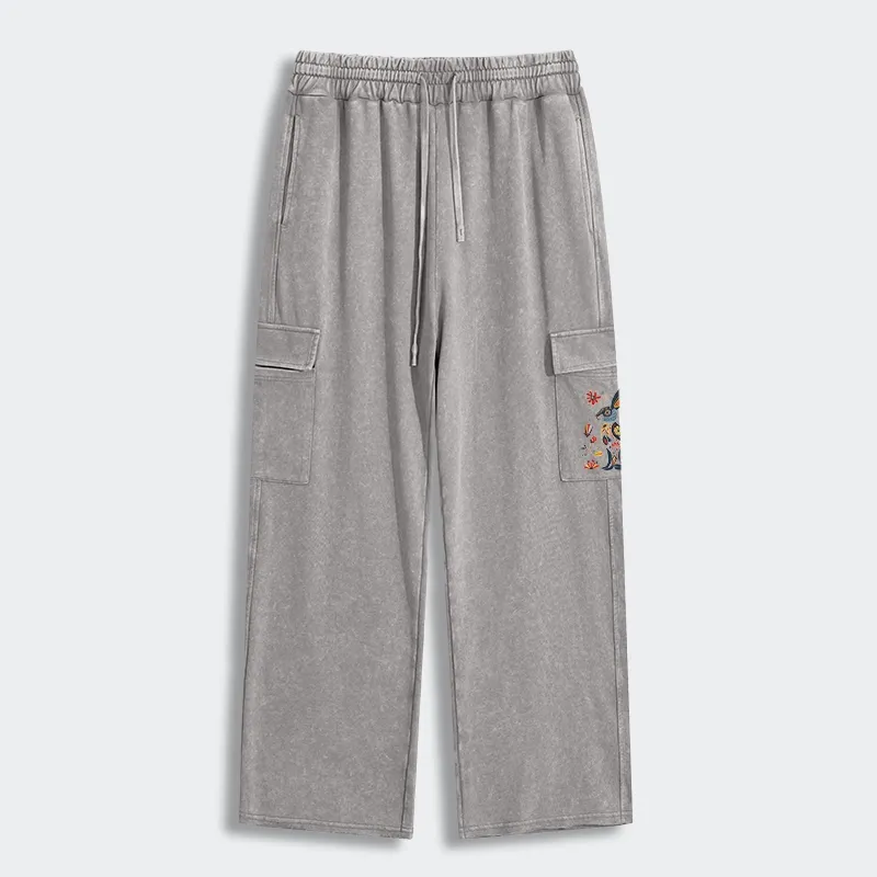 Tokyo-Tiger Folk Hare Bloom Washed Utility Sweatpants