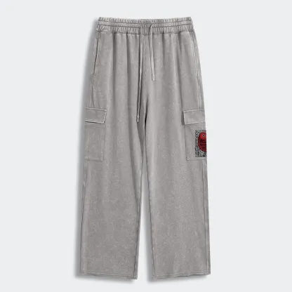 Tokyo-Tiger Retro Woodblock Bird Washed Utility Sweatpants