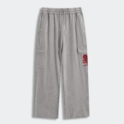 Tokyo-Tiger Cool Oni Floral Art Washed Utility Sweatpants