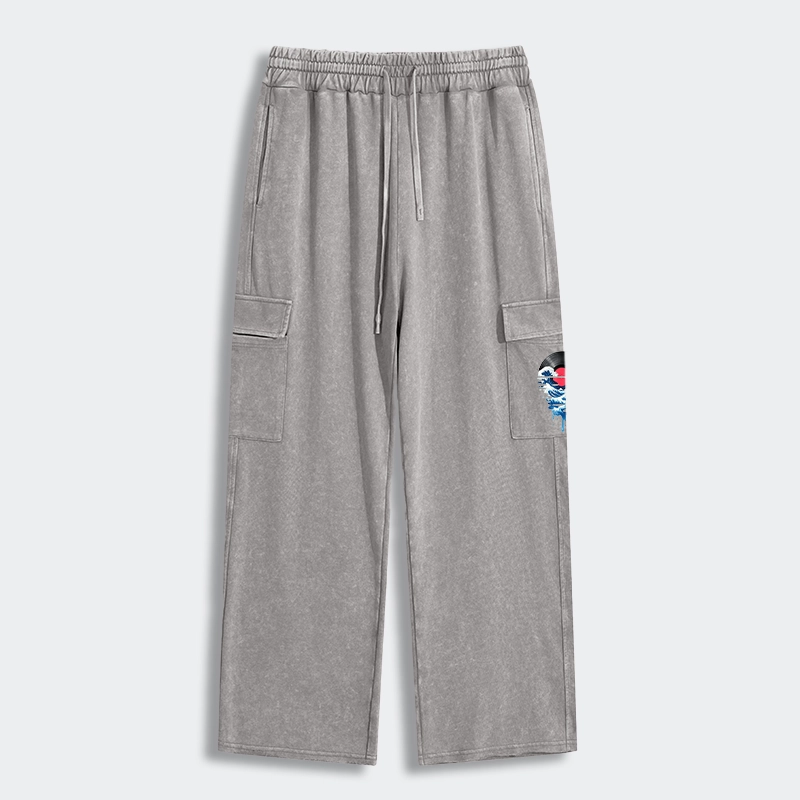 Tokyo-Tiger Vinyl Records And Waves Washed Utility Sweatpants